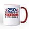 250 Years Freedom Faux Varsity Patch Mug, 4th of July USA Patriotic 1776–2026 Gift